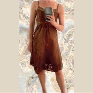 Hugo Boss Brown Spaghetti-Strap A-Line Dress